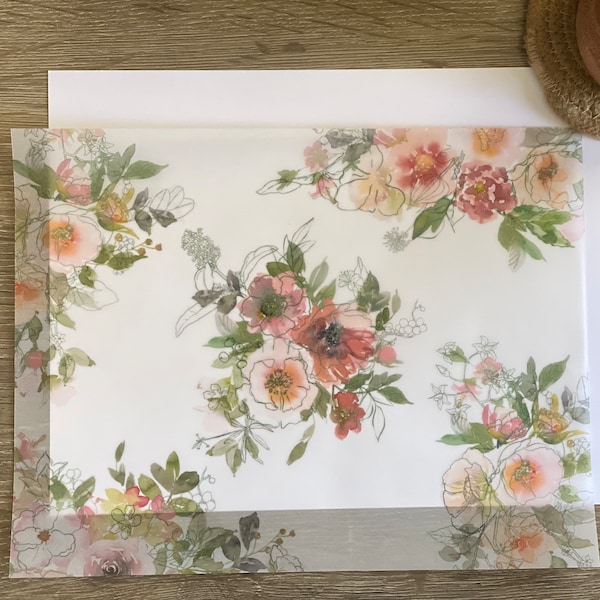 Floral Vellum Paper, Letter Size Vellum Paper, Printed Floral Translucent Paper, DIY Wedding Invitations, DIY Invitations
