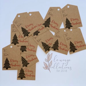 Printed Christmas Gift Tags, Xmas gift tags, Kraft Christmas Gift Tags, Handmade Christmas Tag, Christmas Tree tags, Set of 12 Tags