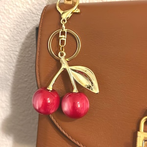 Red Cherry Keychain, Cherry Keychain for purse, Cherry Purse Charm, Purse Cherry Charms, Cherry Bag Charm, Designer Inspired Cherry Keychain
