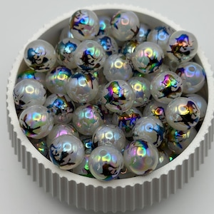 16mm Beads for Beadable Pens, Halloween Witch Printed Beads, Halloween Glow in the dark Beads, Halloween beads for pens, Spooky Witch Beads