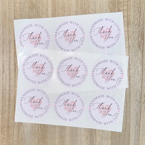 Handmade with Love Stickers, Thank you Stickers, Coquette Thank you Stickers, Small Business Stickers, Packaging Business Stickers