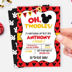 Oh Twodles Invitation | Mickey Mouse 2nd Birthday Invite | Editable | Corjl | Oh Twodles Invitation | Oh Twodles Printable | 2nd Birthday