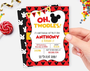 Oh Twodles 2nd Birthday Mickey Mouse Invitation (Instant Download Corjl Editable)