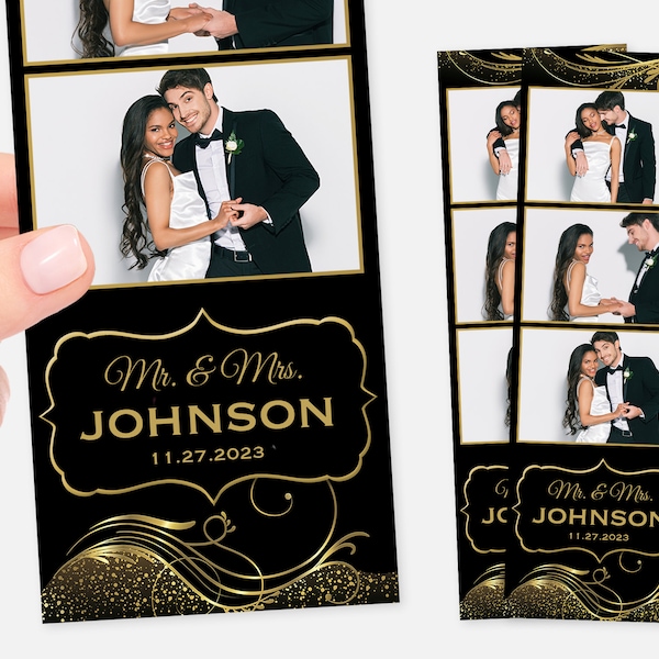Black and Gold Photo Booth Template, Wedding Photo Booth Template, 2x6, Strip, Anniversary Photo Booth Template, Elegant, Classic, Glitter