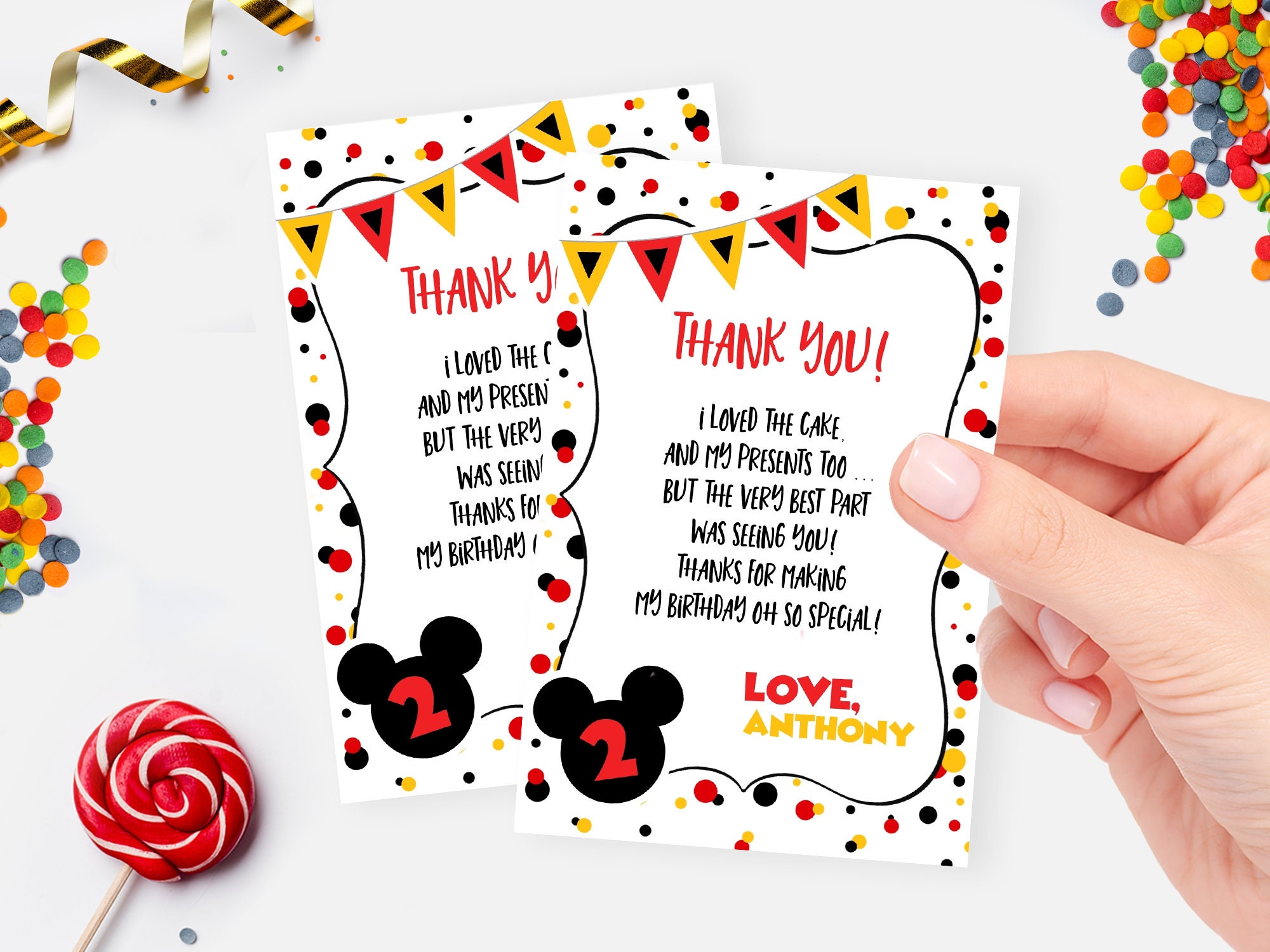 mickey mouse oh twodles thank you card (digital download) - etsy uk