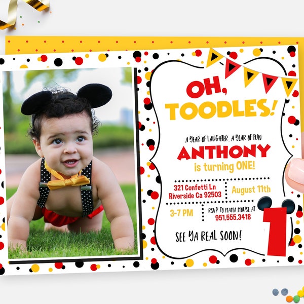 Mickey Mouse 1st Birthday Invitation, Oh Toodles Invite, Mickey Mouse Invite, Photo, Instant Download, Printable, Clubhouse, Digital