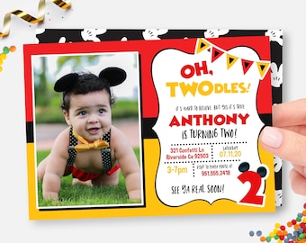 Oh Twodles Invitation | Mickey Mouse 2nd Birthday Invite | Editable | Corjl | Oh Twodles Photo Invitation | Oh Twodles Printable | Digital