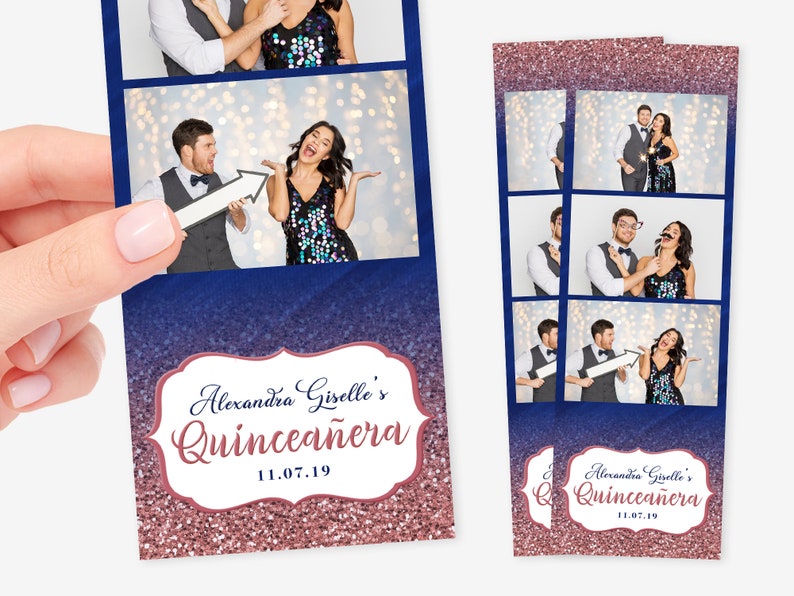 Navy Rose Gold Photo Booth Template Quinceañera Sweet 16
