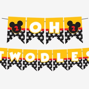 Mickey Mouse Banner, Mickey Mouse Birthday Banner, Oh Twodles Banner, Mickey Mouse Printables, Instant Download, Mickey Mouse Decorations