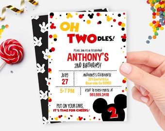 Oh Twodles Invitations, Oh Twodles Invites, Mickey Mouse Invitations, Mickey Mouse 2nd Birthday Invitations, Oh Twodles, Printable, Digital