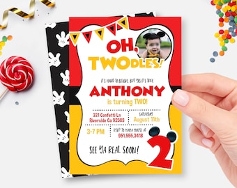 Invitación de Oh Twodles: Segundo cumpleaños, temática de ratón (impresión digital)