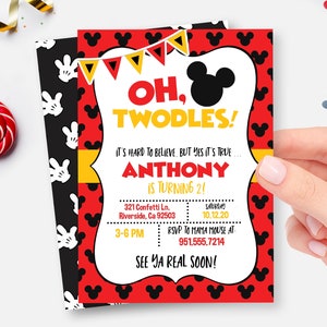 Oh Twodles Invitations, Instant Download, Corjl Editable, Oh Twodles Invite, Mickey Mouse Invitations, 2nd Birthday Oh Twodles Invitation