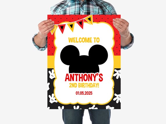 mickey mouse welcome sign editable any age mickey mouse etsy australia