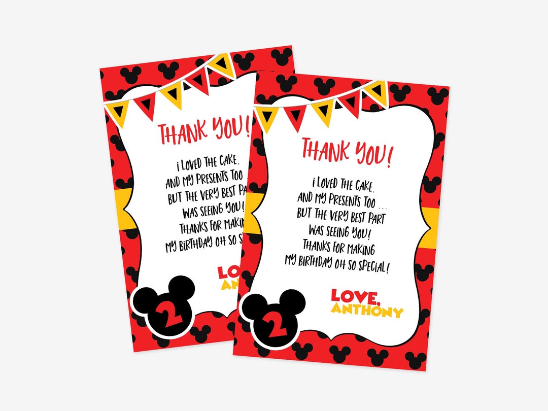 Mickey Mouse Thank You Card Oh Twodles Birthday Invite (digital Instant ...