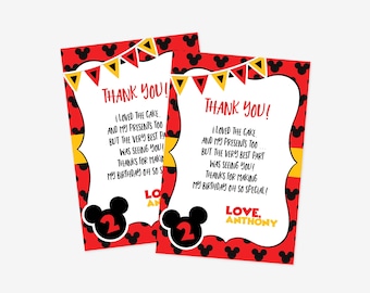 Editable Thank You Card, Any Age, Oh Twodles Invitations, Mickey Mouse Invitations, Mickey Mouse Birthday, Printables, Thank You Card