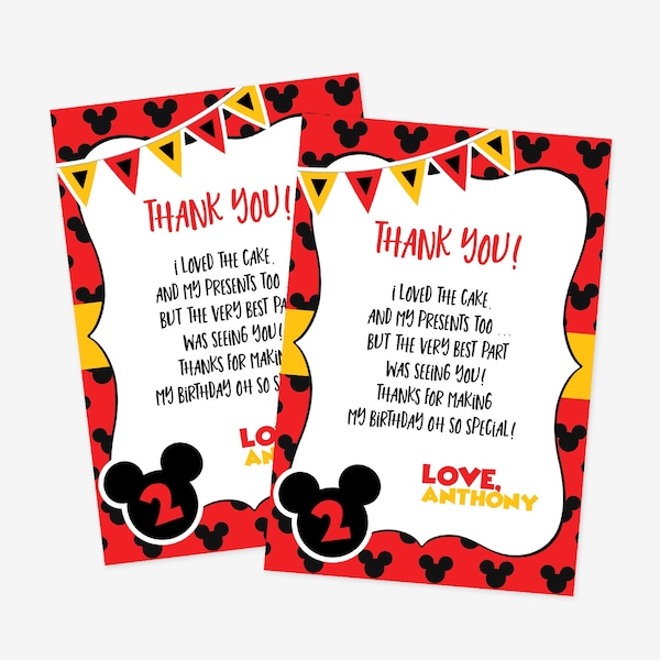 Mickey Mouse Thank You Cards - Etsy
