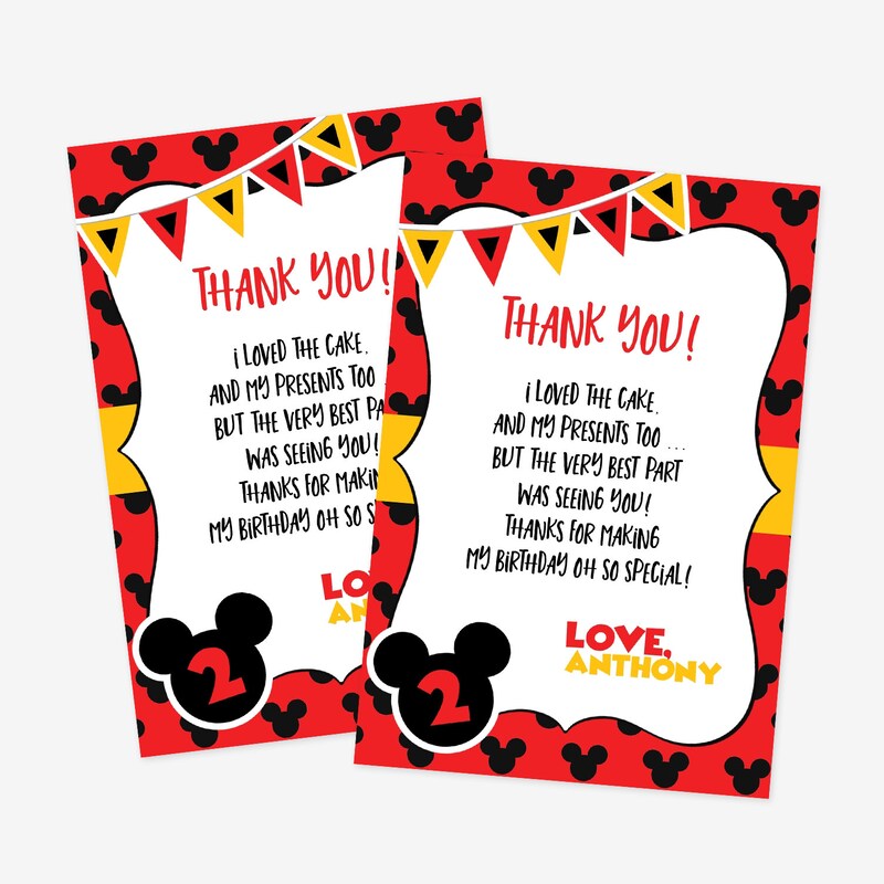 Mickey Mouse Thank You Cards - Etsy