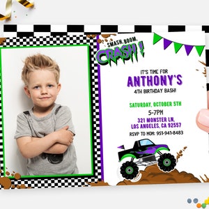 Monster Truck uitnodiging digitale download verjaardagsfeestje uitnodigen Monster Jam Evite Rally afdrukbare aanpasbaar