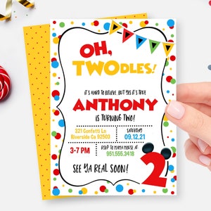 Oh Twodles Invitation | Mickey Mouse Clubhouse Birthday Invite | Editable | Corjl | Oh Twodles Invitation | Oh Twodles Printable