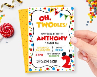 Mickey Mouse Clubhouse Invitation, Oh Twodles Invitations, Mickey Mouse 2nd Birthday Invitation, Printable, Instant Download, Digital, Evite