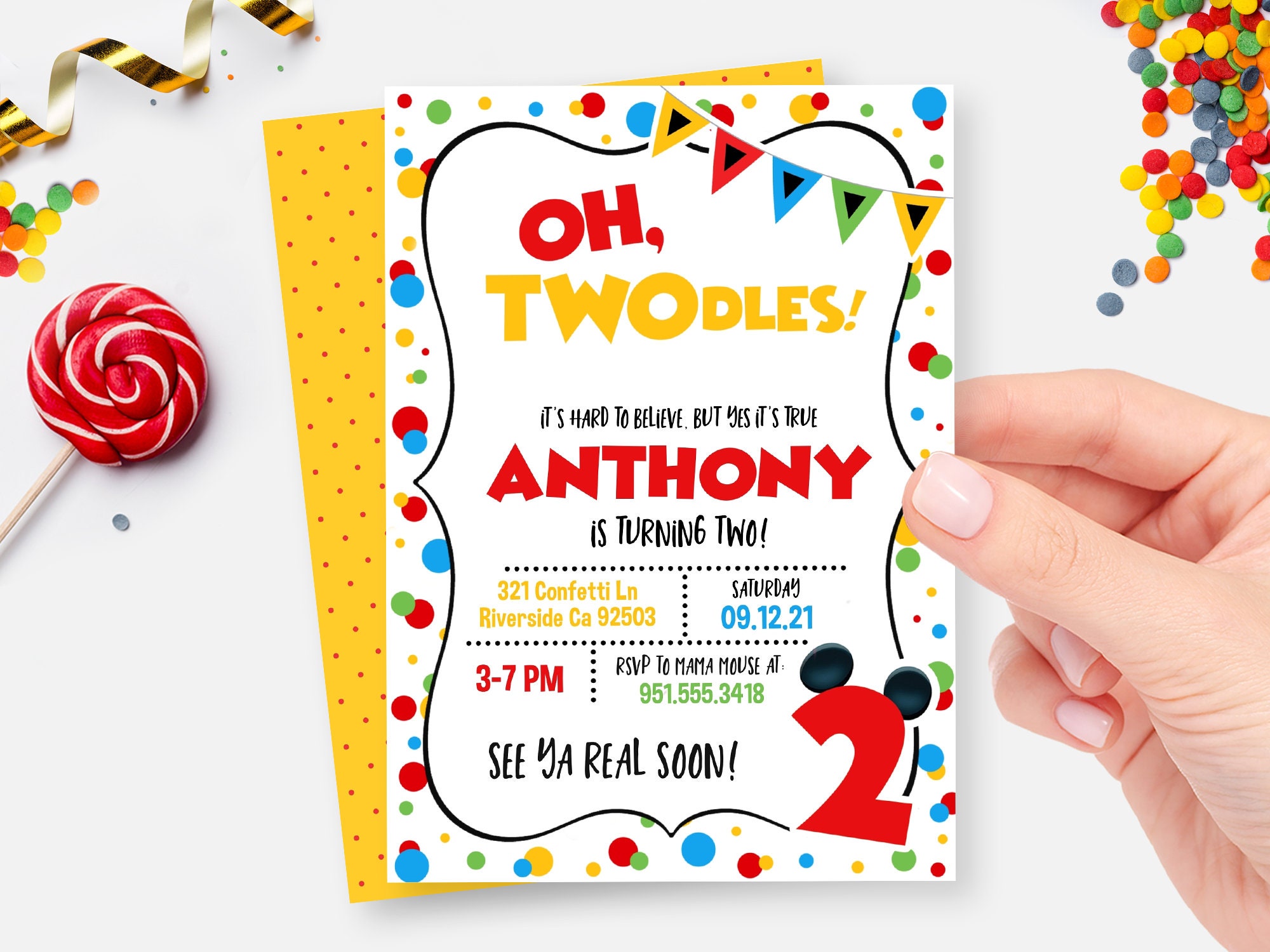 Oh Twodles Invitation | Mickey Mouse Clubhouse Birthday Invite | Editable | Corjl | Oh Twodles Invitation | Oh Twodles Printable