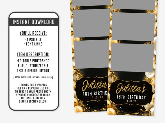 Gold Photo Booth Template Balloons Photo Booth Template 2x6 Etsy