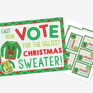 Scheda elettorale per il maglione di Natale brutto, stampabile, download immediato, festa del maglione di Natale brutto, vota per il maglione più brutto
