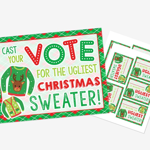 Ugly Christmas Sweater Ballot, Printable, Instant Download, Ugly Christmas Sweater Party, Vote For The Ugliest Sweater