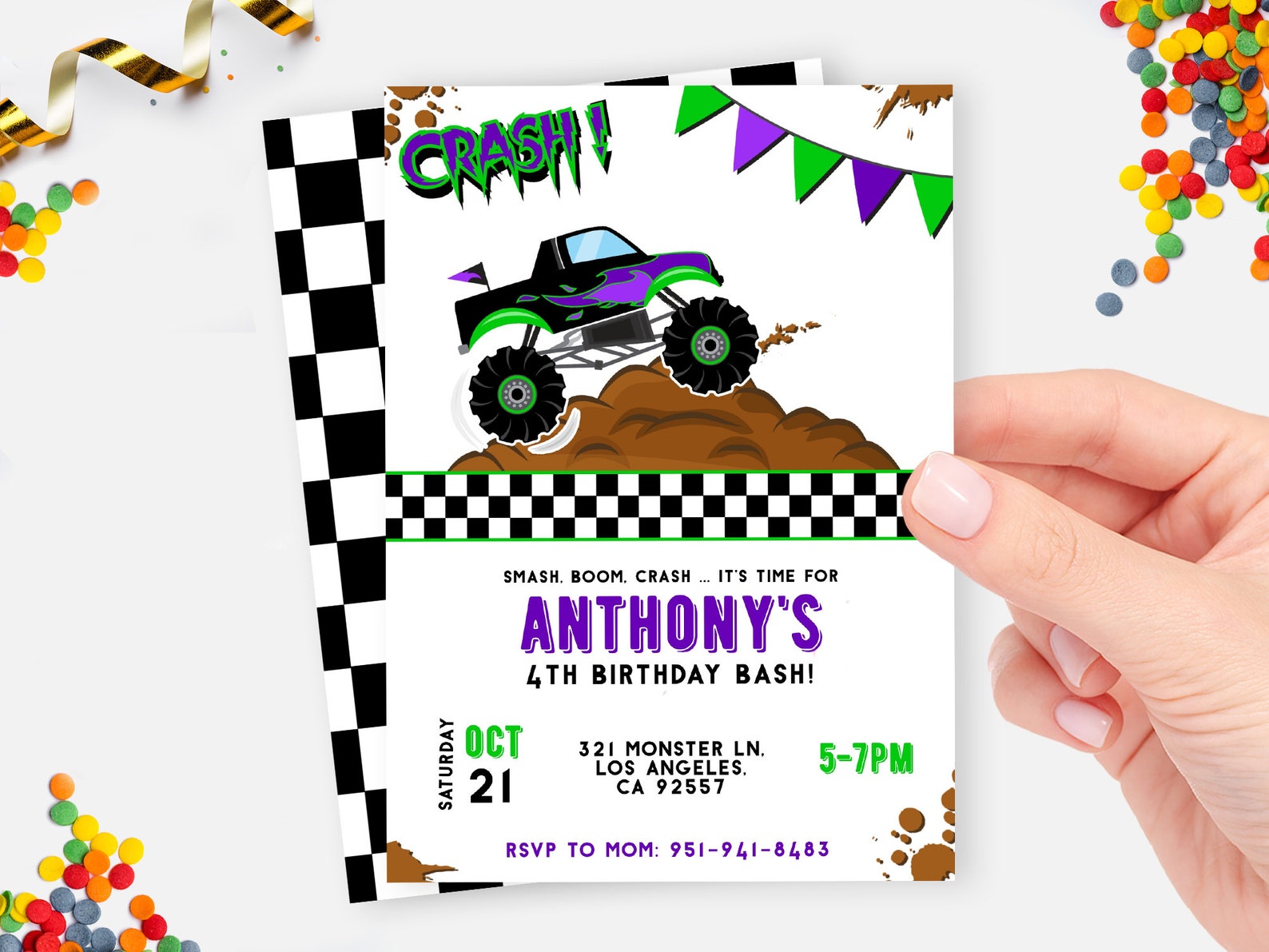 Monster Truck Invitation Digital Download Birthday Party Etsy