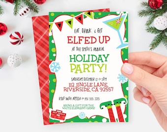 Ugly Christmas Sweater Invitation, Holiday Invite, Elfed Up, Christmas Party Invitation, Printable, Instant Download, Self-Edit