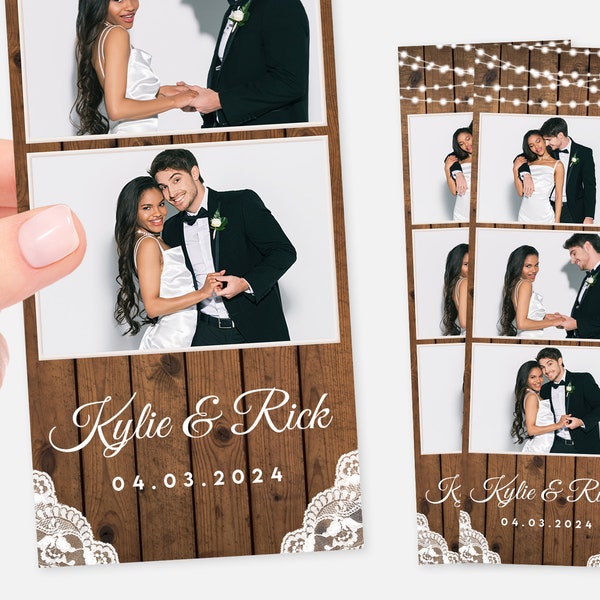 Wedding Photo Booth Template, Rustic Photo Booth Template, 2x6, Strip, Wooden, Bridal Shower, String Lights, Western, Quinceañera Template