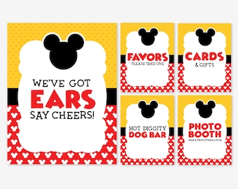 Mickey Mouse Birthday Party Signs: Photo Booth, Favors (Digital Download)