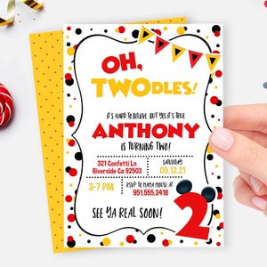 Oh Twodles Invitation | Mickey Mouse 2nd Birthday Invite | Editable | Corjl | Oh Twodles Invitation | Oh Twodles Printable | 2nd Birthday