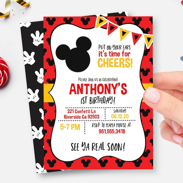 Mickey Mouse Invitation, Any Age, Digital Birthday Invite, Printable, Instant Download Evite, Oh Twodles Invite, Birthday Invitation