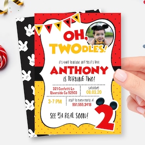 Oh Twodles Invitation | Mickey Mouse 2nd Birthday Invite | Editable | Corjl | Oh Twodles Photo Invitation | Oh Twodles Printable | Digital