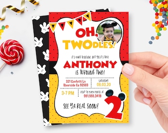 Oh Twodles Invitation | Mickey Mouse 2nd Birthday Invite | Editable | Corjl | Oh Twodles Photo Invitation | Oh Twodles Printable | Digital