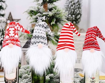 Confezione da 4 gnomi di Natale - Confezione regalo creativa per bottiglie di vino (whisky, gin, vodka, rum...)