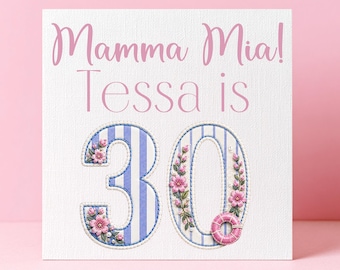 Mamma Mia Birthday Card, Personalised Milestone Card For Female, Printed on Linen Cardstock