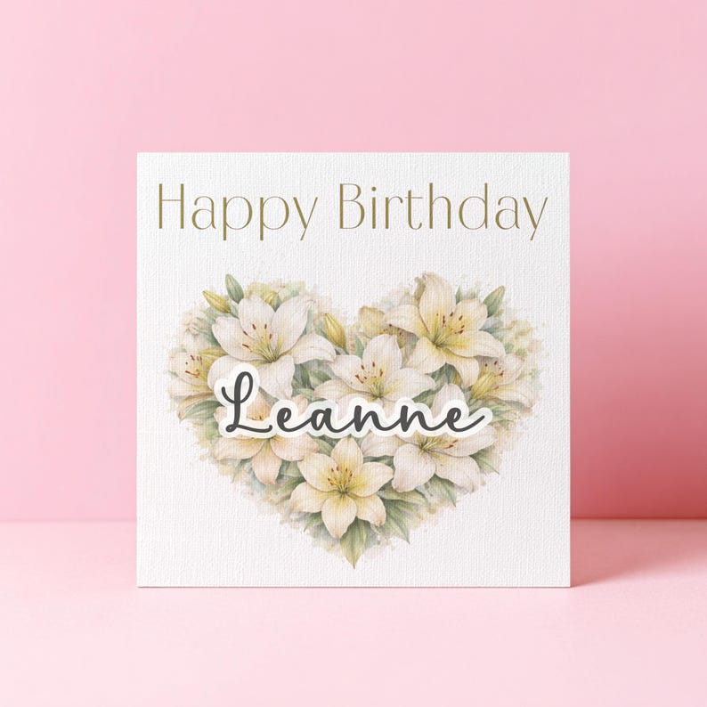 Personalised Birthday Card for Her, Custom Floral Name Card, Lily