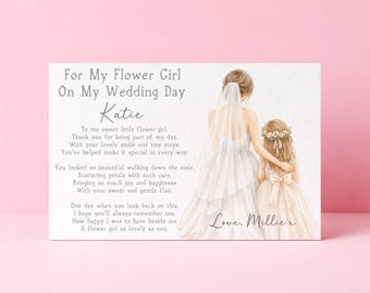Personalised Wedding Day Thank you Card from Bride, Personalised Flower Girl Wedding Day Card, Poem Card for Flower Girl Linen Card