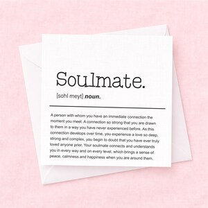 Soulmate Definition Card, Romantic Love Quote Print, Linen Keepsake for Partner, Anniversary Valentines Wedding Gift, Love Quote Card