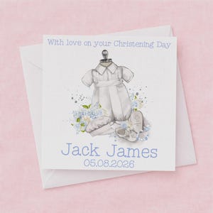 Personalised Christening Card for Baby Boy, Custom Name Baptism Keepsake, Linen 300gsm, Naming Day, New Baby Gift