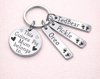 Personalised Guinea Pig Mum Keyring, Custom Pet Names, Laser Engraved Small Animal Gift, Memorial Keepsake, Guinea Pig Keyring With Names