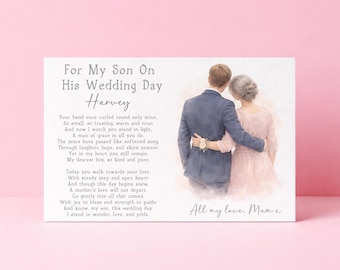Personalised Son Wedding Day Card from Mum, For My Son on His Wedding Day, Poem Card for Groom, Linen Card Keepsake, 7x5 Card