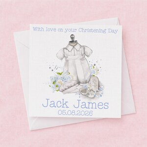 Personalised Christening Card for Baby Boy, Custom Name Baptism Keepsake, Linen 300gsm, Naming Day, New Baby Gift