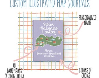 Illustrated Custom Map Mission Journal, Personalized Memory Notebook, Elder Missionary Graduation Christmas Gift, Called to Serve, LDS