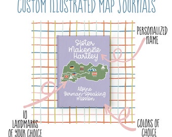 Illustrated Custom Map Mission Journal, Personalized Memory Notebook, Elder Missionary Graduation Christmas Gift, Called to Serve, LDS