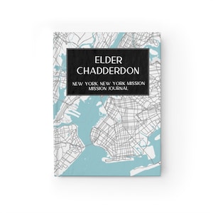 May include: A black and white map of New York City with a blue water feature. The text "Elder Chadderdon New York. New York Mission Mission Journal" is printed on the map.