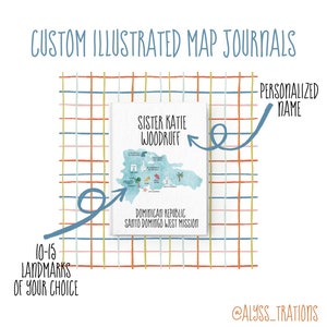 Diário de mapa personalizado ilustrado, caderno de memória personalizado, presente de Natal de formatura de irmã missionária, chamado para servir, SUD, mapa de missão