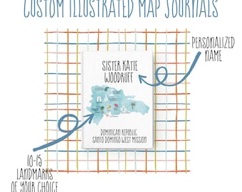 Illustrated Custom Map Journal, Personalized Memory Notebook, Sister Missionary Graduation Christmas Gift, Called to Serve, LDS, mission map